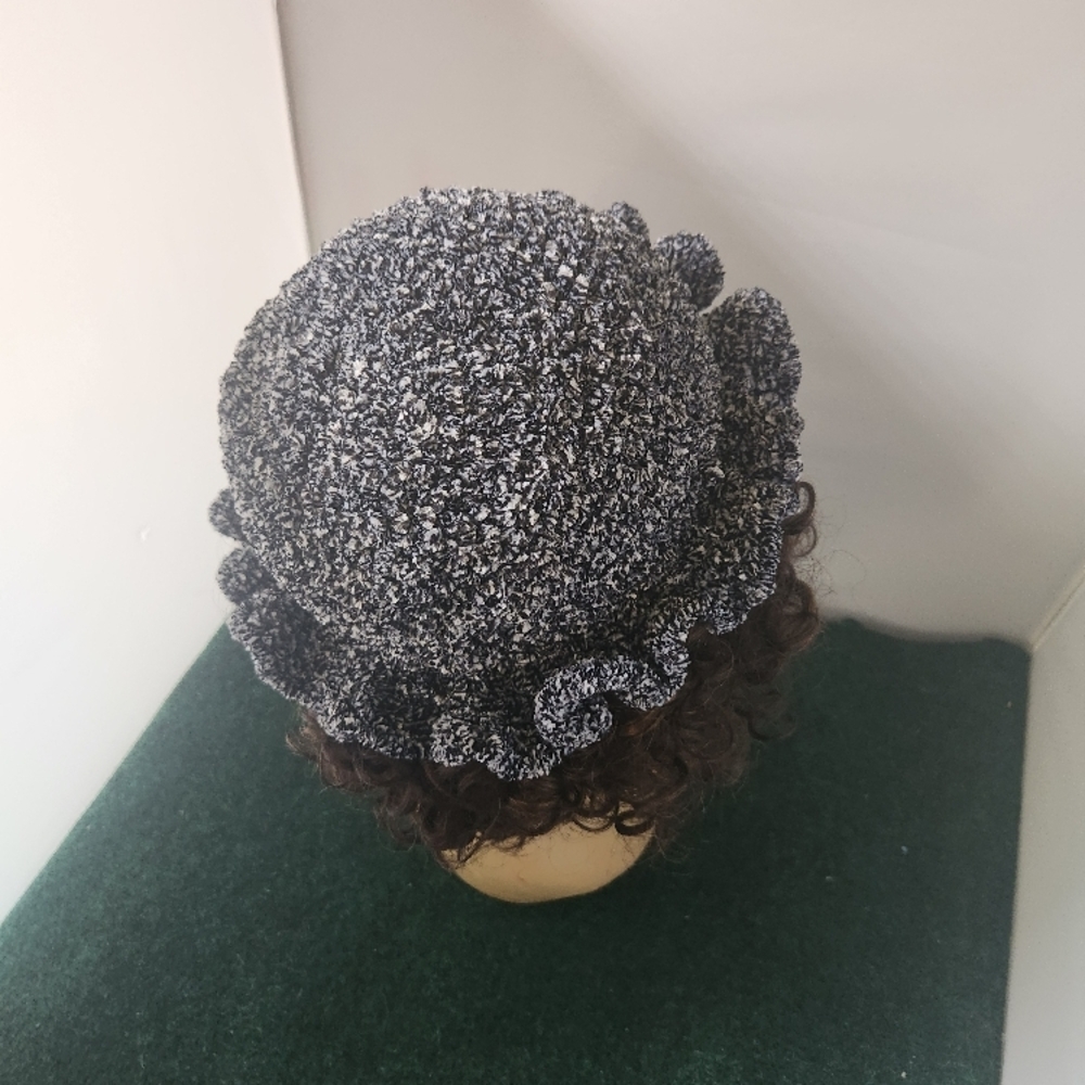 Chic Black and White Crochet Bucket Hat with Ruffles